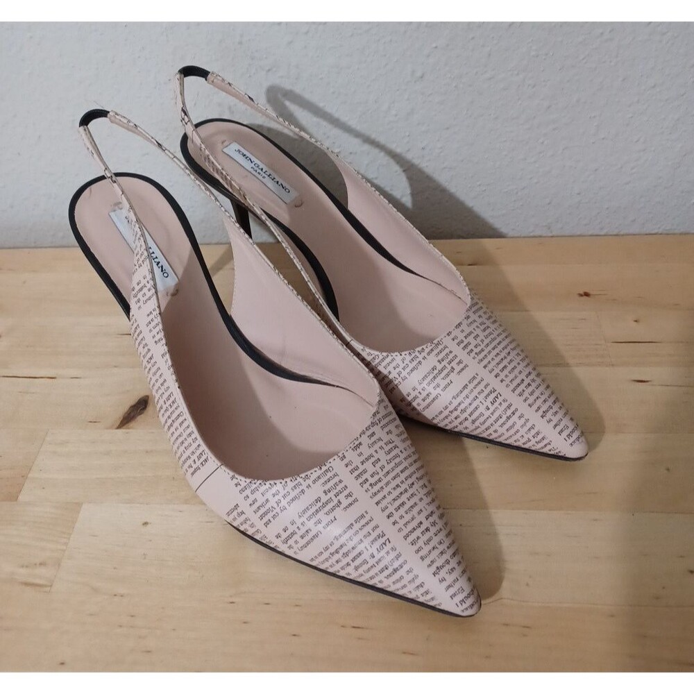 John Galliano Gazette Newspaper Print Heels IT 39 Archival Y2K Dior Era